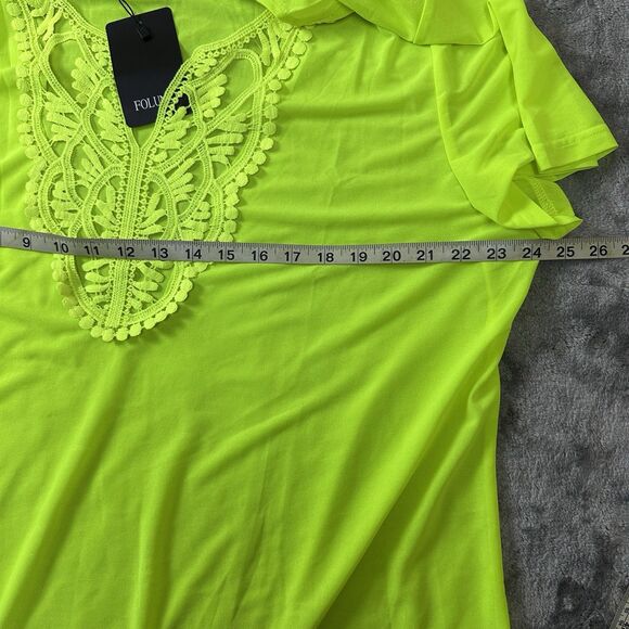 Folunsi Neon Green Cover Up/ Tunic Top Plus Size 4X -5X Embroidered‎ V Neck NWT - Picture 4 of 7